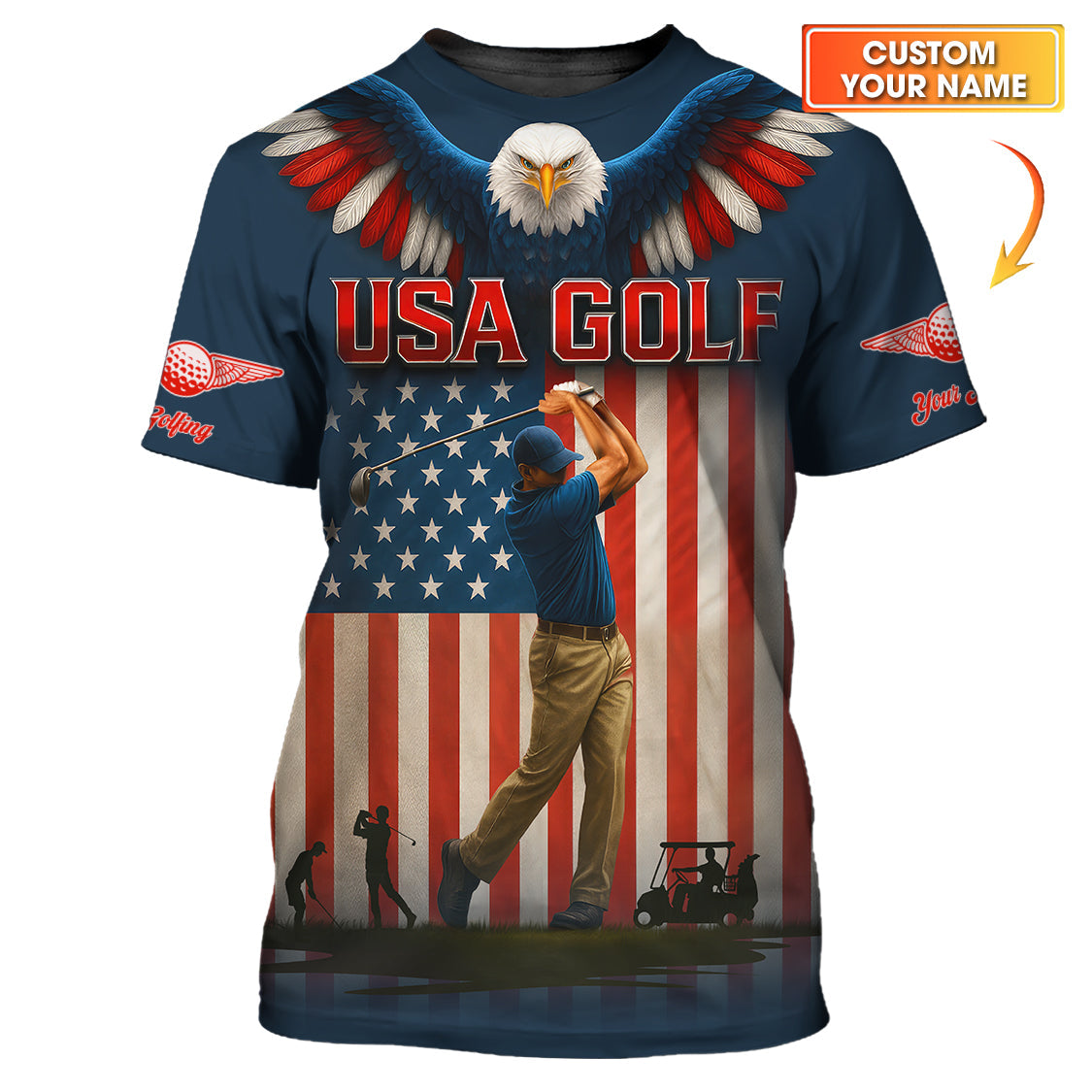American Flag Golf Polos, Custom Men's Golf Shirts, Usa Golf Shirt For Golfers