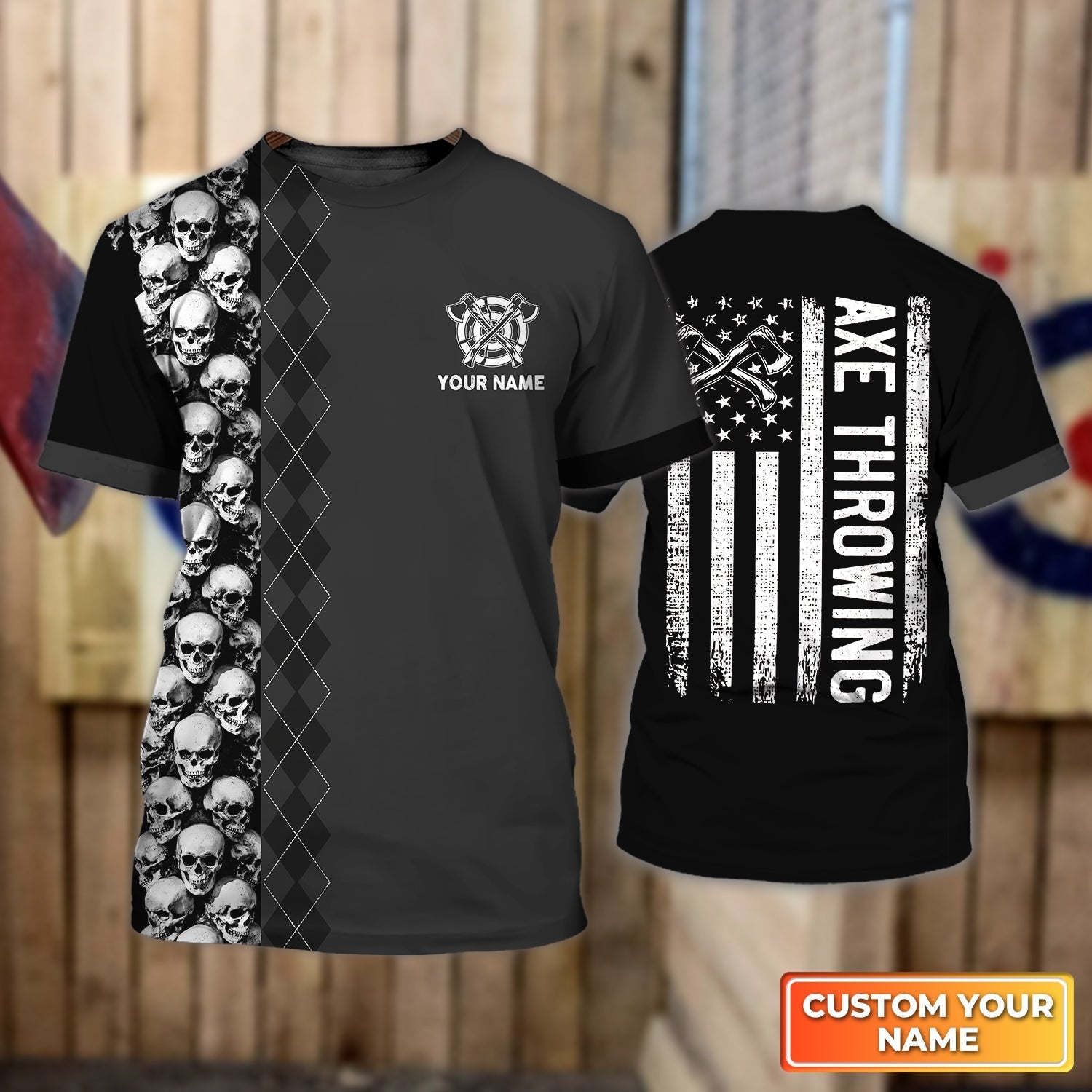America Axe Throwing Target Personalized Name 3D Tshirt For Team Player