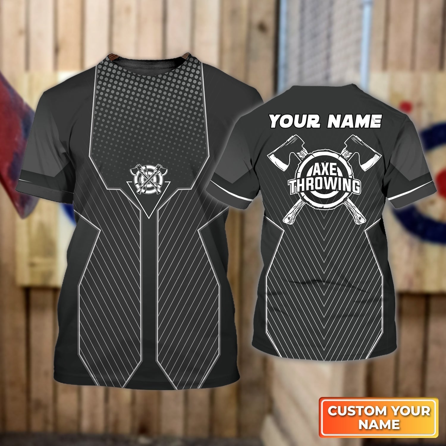 Gray Axe Throwing Target Personalized Name 3D Tshirt For Team Player