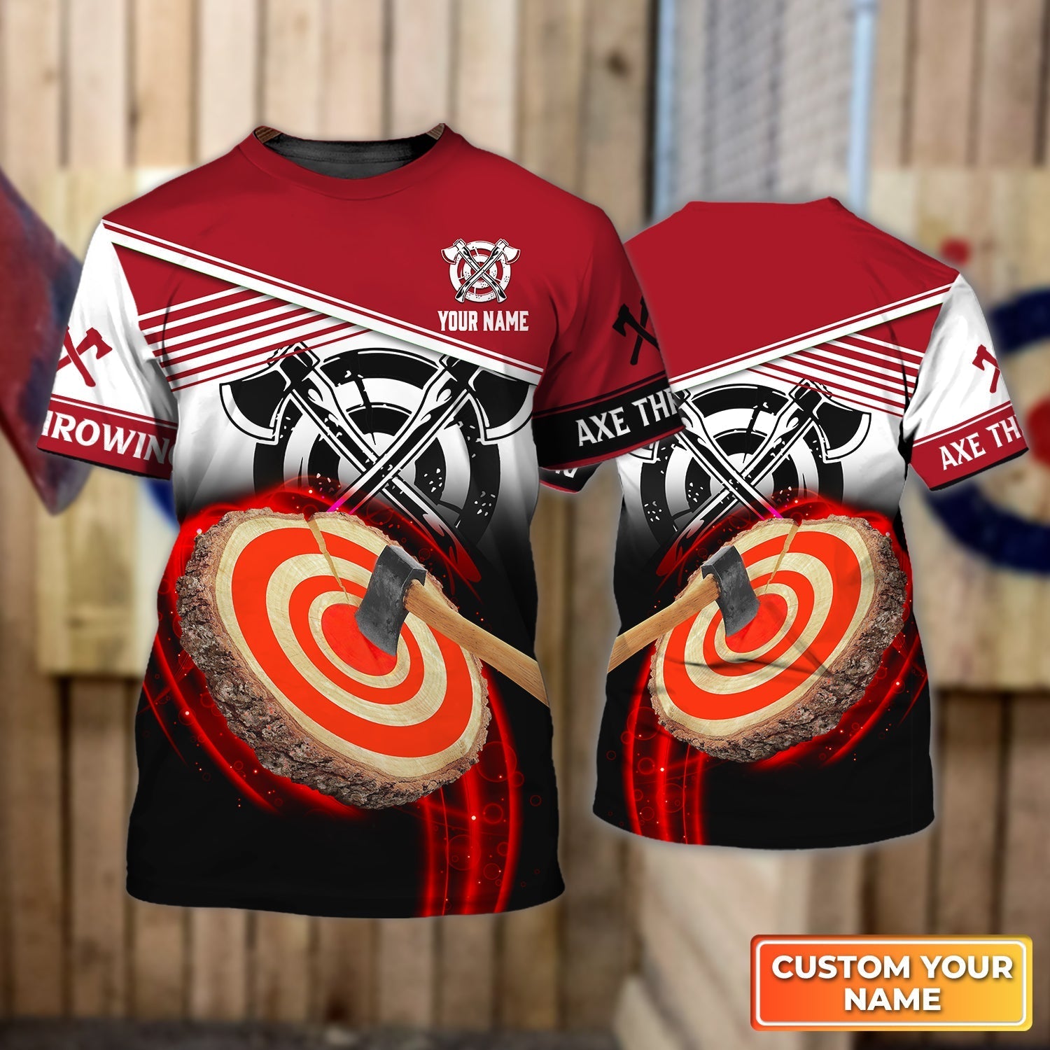 Red Axe Throwing Target Personalized Name 3D Tshirt For Team Player