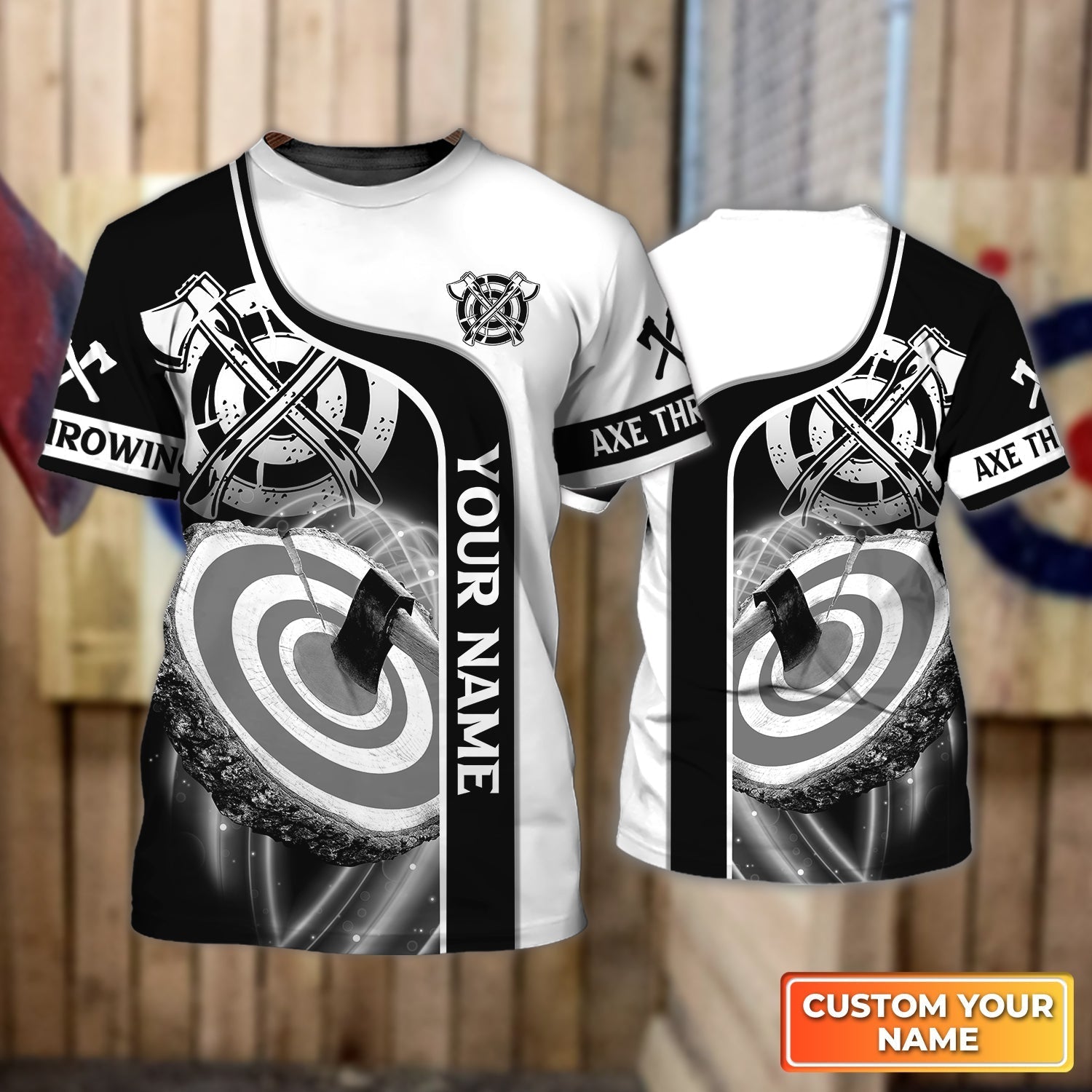 White Axe Throwing Target Personalized Name 3D Tshirt For Team Player