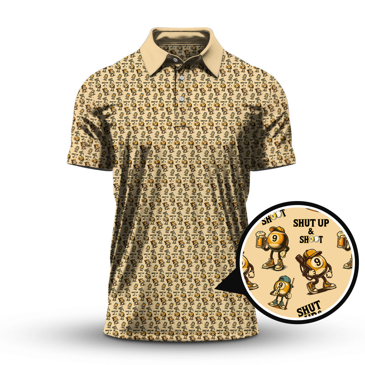 Shut Up & Shoot Pattern Billiard Shirt - 9 Ball Shirts For Player - Billiard Jersey For Men