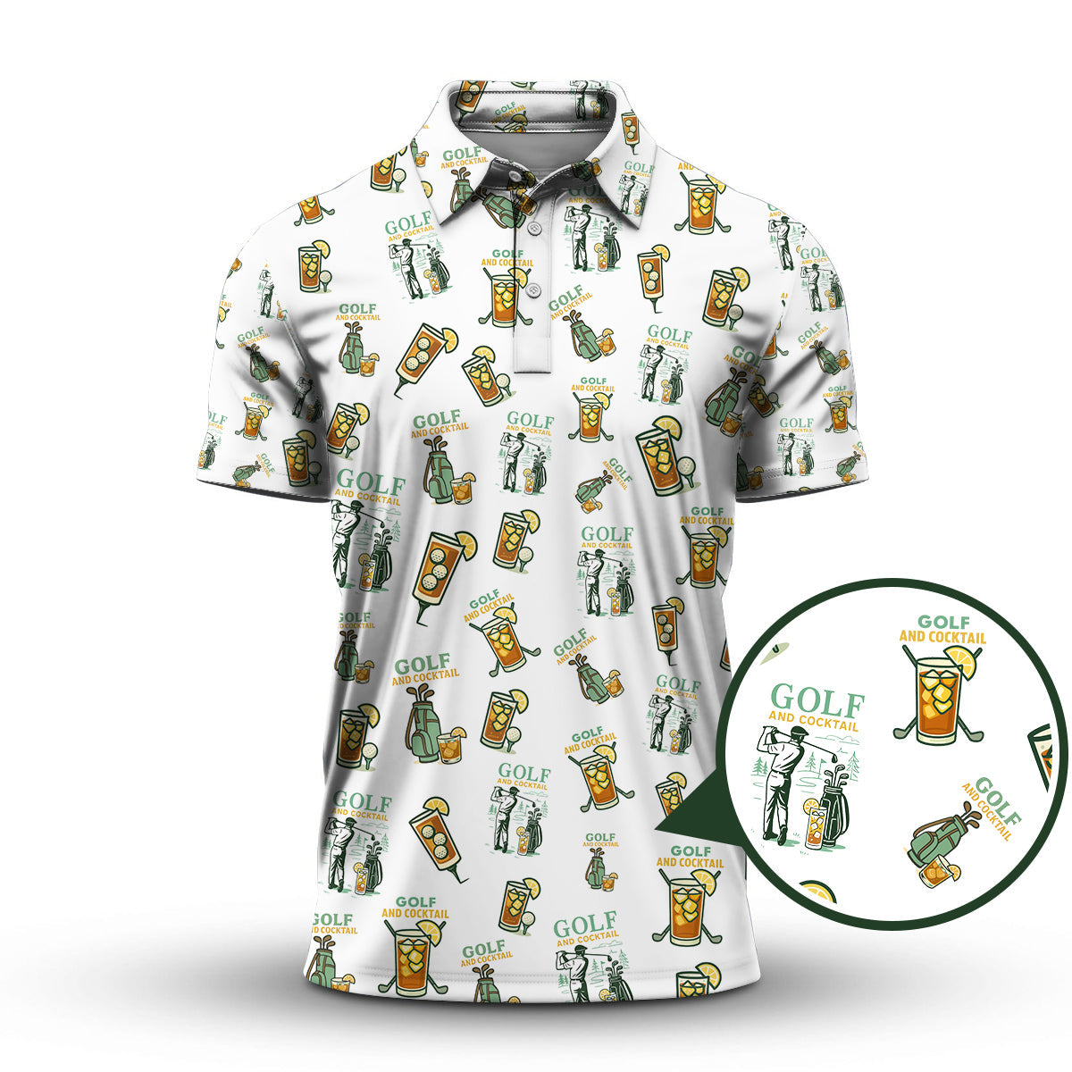 Funny Pattern Cocktail Golf Polos, Men Golf Shirt, Golf Gift For Golfers