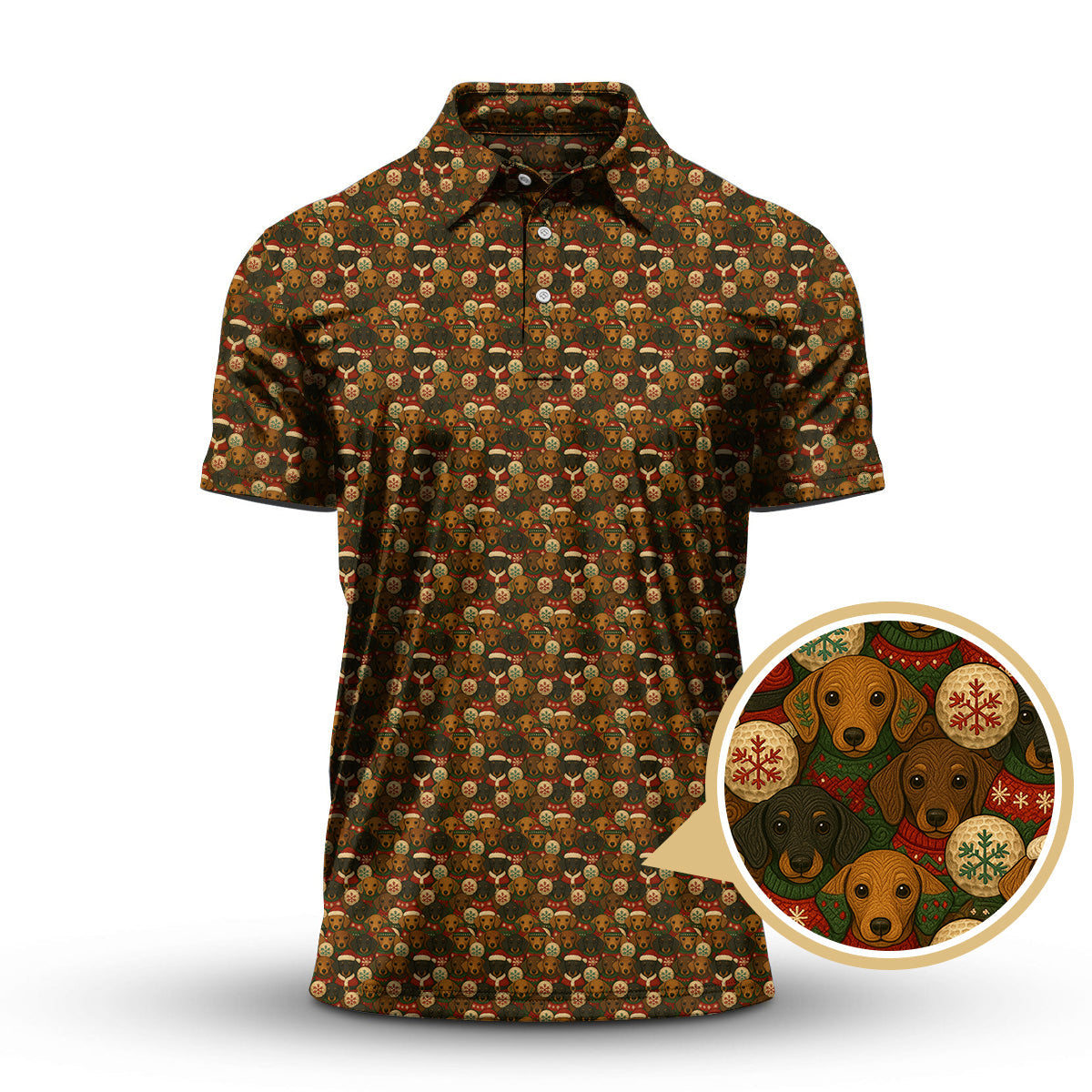 Funny Pattern Golf Shirt, Dachshund Golf Shirt, Christmas Golf Shirt, Golf Gift For Men