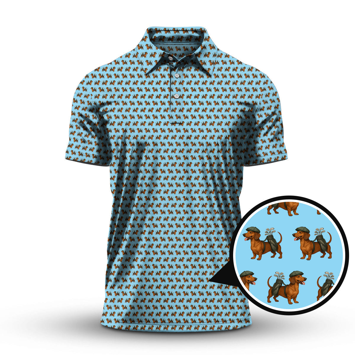 Funny Pattern Golf Shirt For Men, Dachshung Golf Shirt, Crazy Golf Shirt For Golfer, Dog Golf Shirt