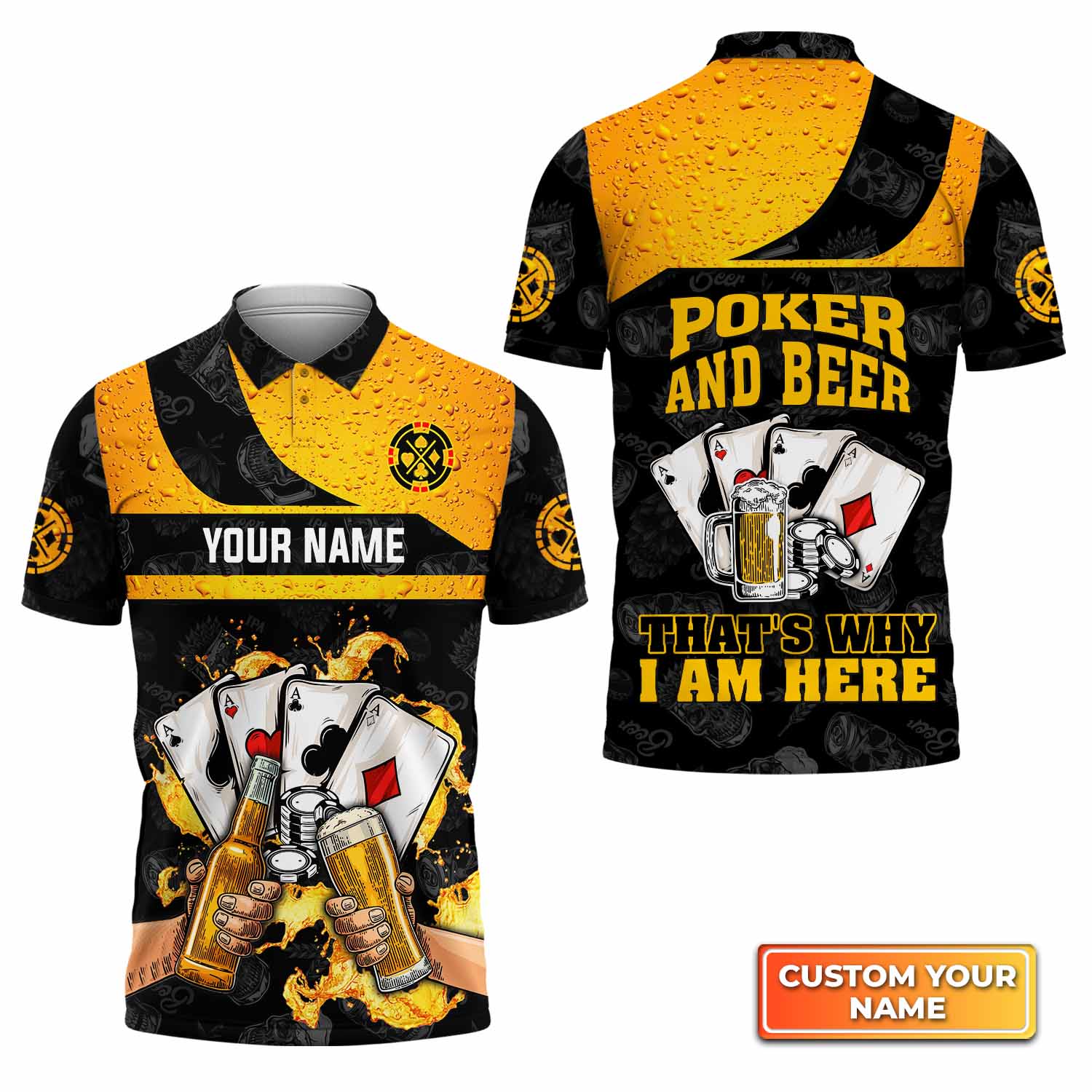 Poker And Beer That's Why I'm Here Personalized Name 3D Polo Shirt Gift For Poker Players