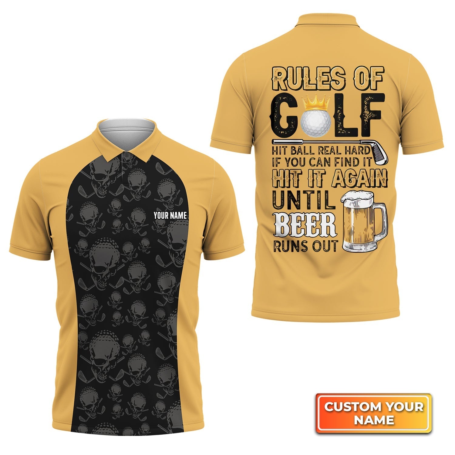 Rules of Golf, Personalized Name 3D Polo Shirt Gift For Golfers