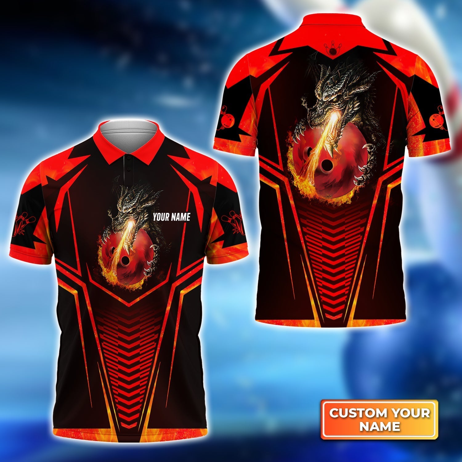 Dragon Fire Flame Personalized Name 3D Polo Shirt Gift For Bowler