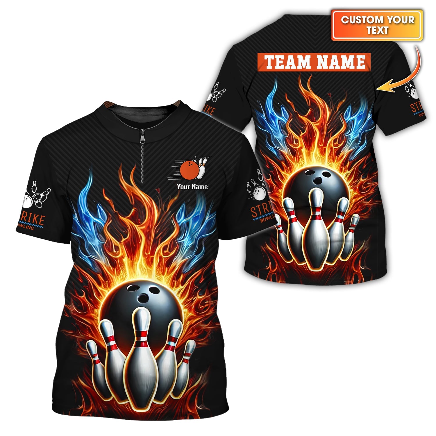 Custom Strike Bowling on Fire T Shirt, 3D Bowling Pin & Ball Explosion Design, Bowling Presents