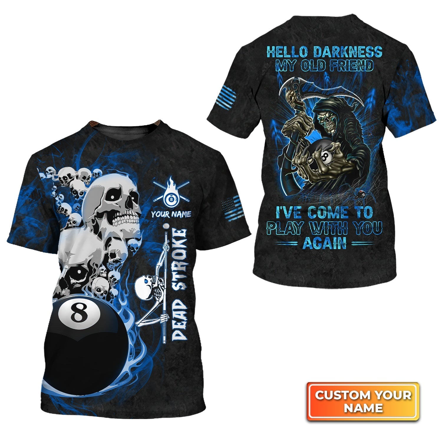 Billiard Pool 8 Ball Hello Darkness My Old Friend Blue Galaxy Personalized Name 3D Tshirt Gift For Billiard Players