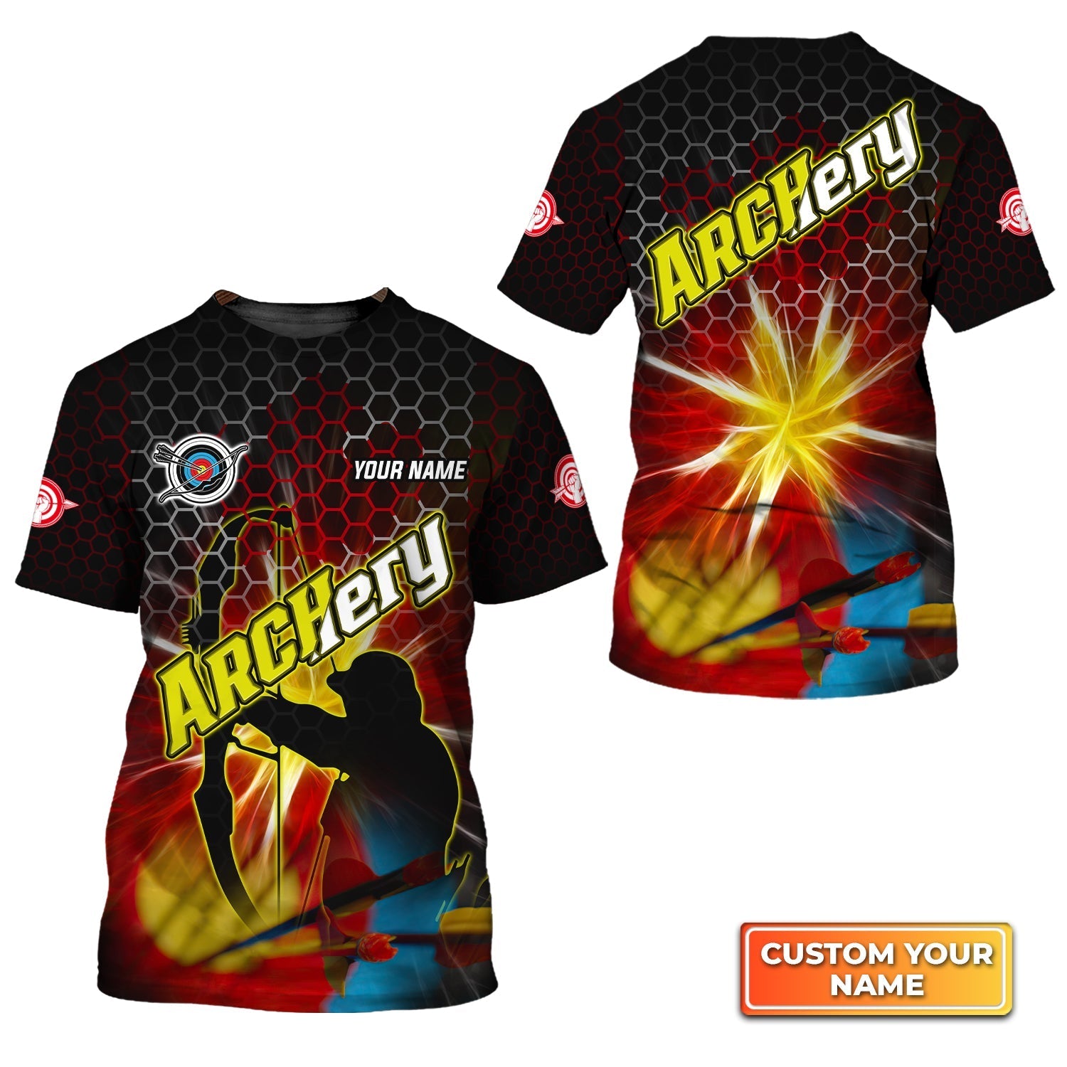 Yellow Archer Archery Target Personalized Name 3D Tshirt Gift For Archer