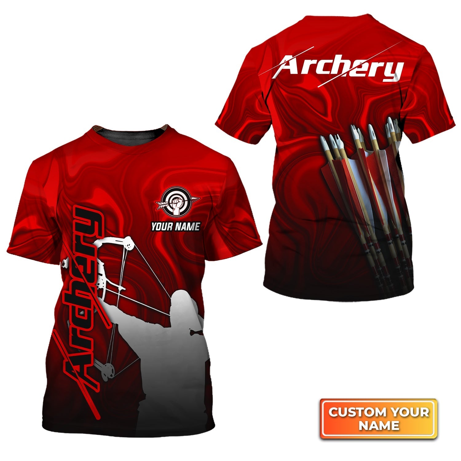 Red Archery Abstract Colorful Animation Personalized Name 3D Tshirt Gift For Archer