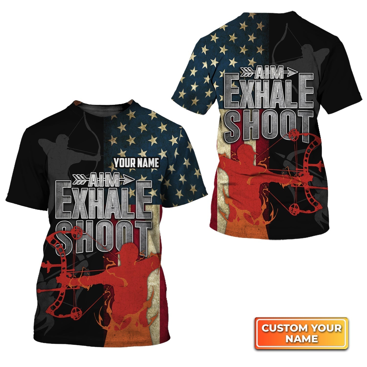 Archery Aim Exhale Shoot Personalized Name 3D Tshirt Gift For Archer