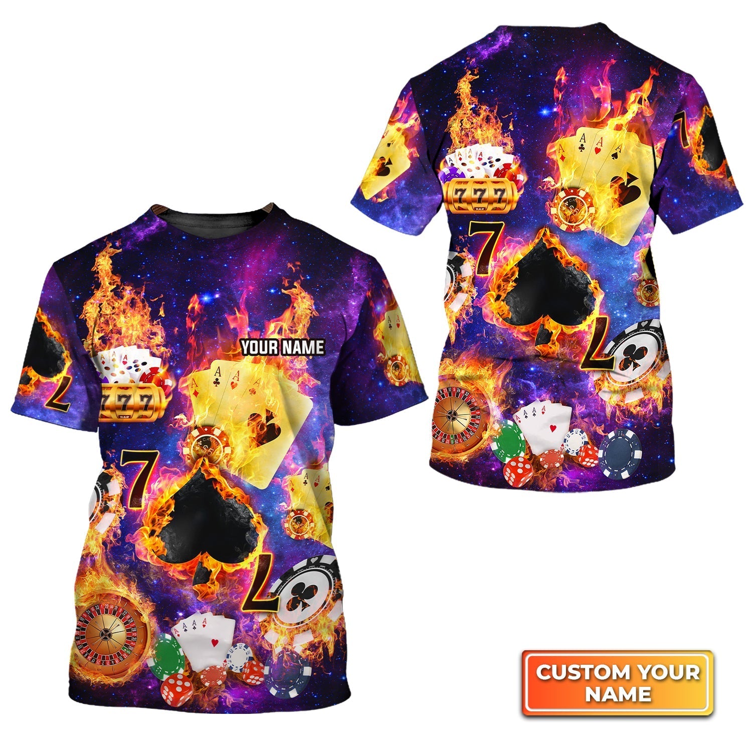Funny Poker Casino Seamless Pattern Personalized Name 3D Tshirt Gift For Poker Players