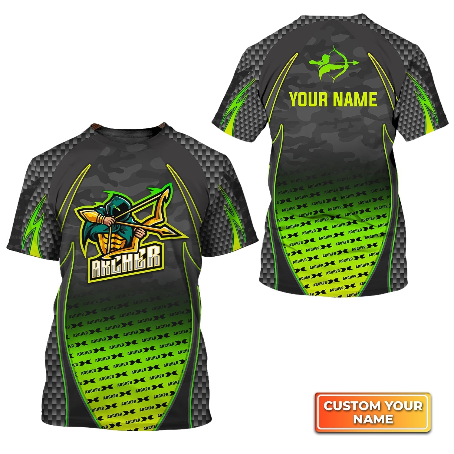 Archer Esport Mascot Green Pattern Personalized Name 3D Tshirt Gift For Archer