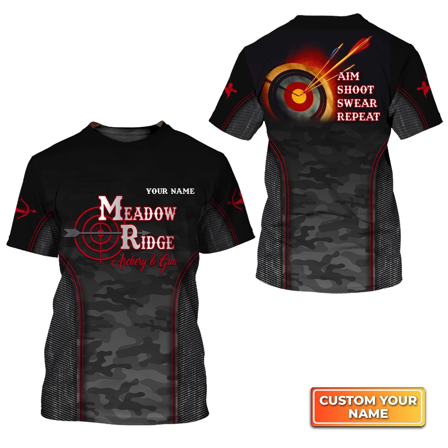 Archery Aim Shoot Swear Repeat Personalized Name 3D Tshirt Gift For Archer