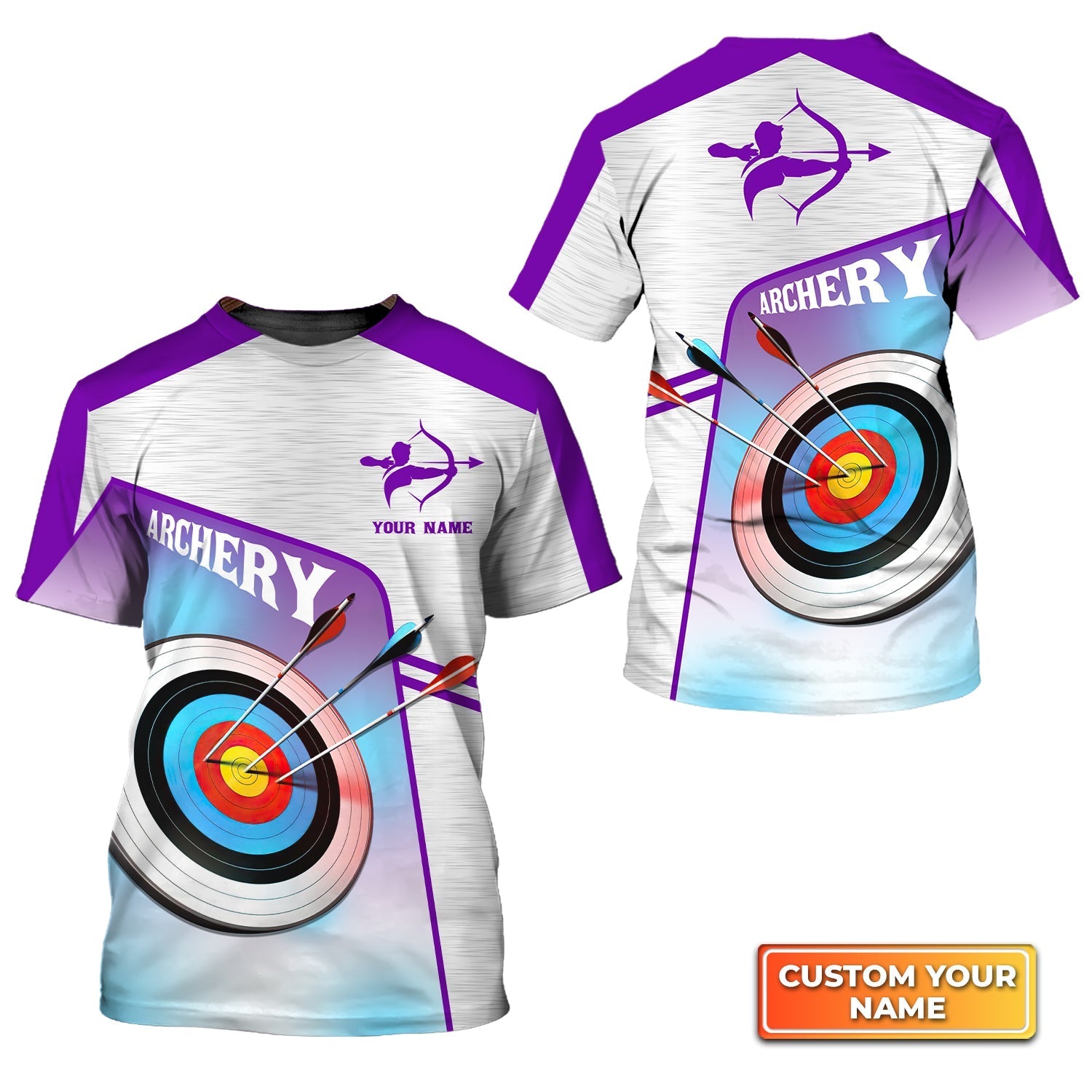 Purple Watercolor Archery Target Board Personalized Name 3D Tshirt Gift For Archer