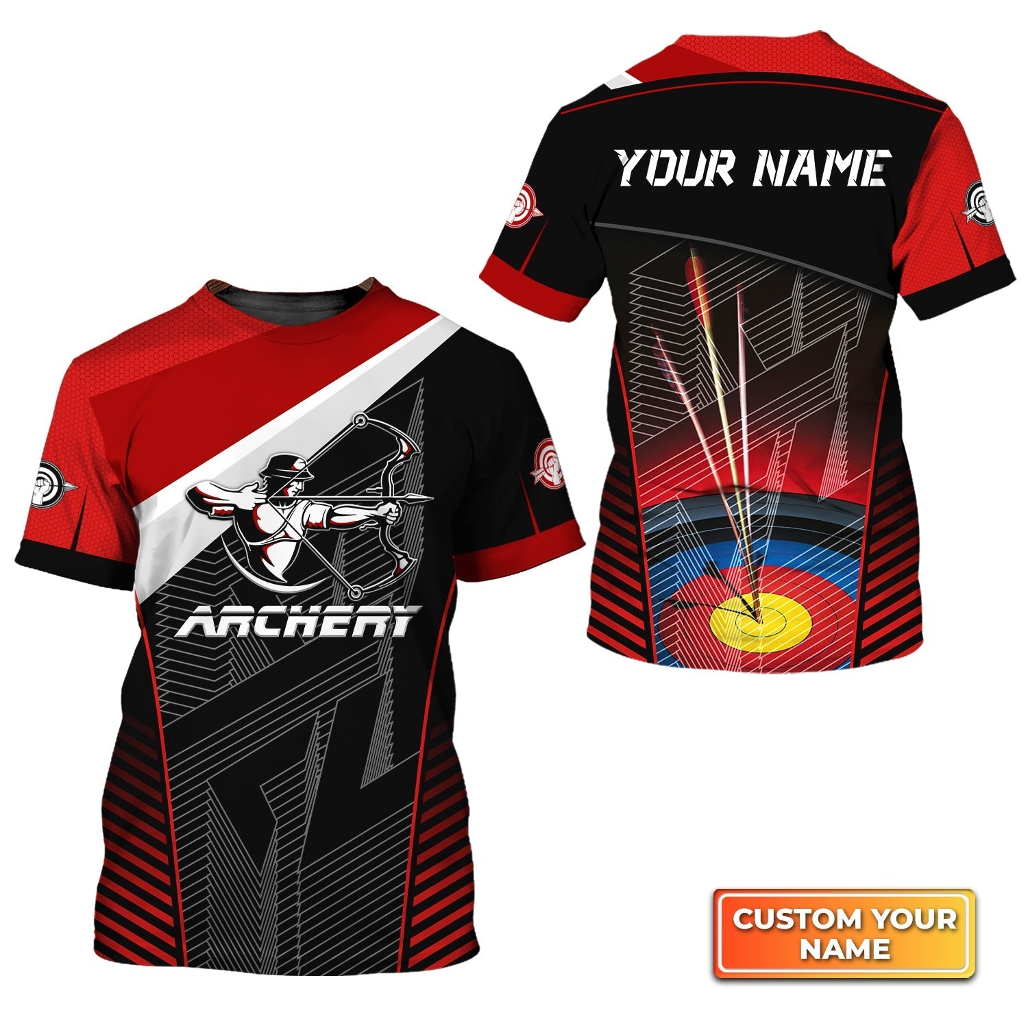 Red And Black Archer Archery Target Club Personalized Name 3D Tshirt Gift For Archer