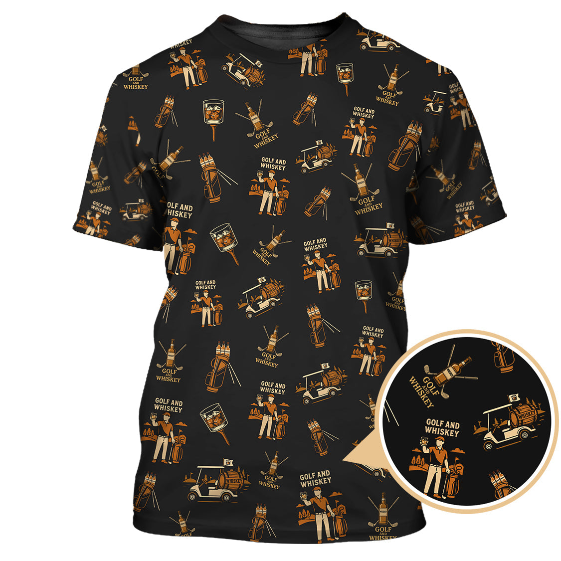 Pattern Golf Polos For Men, Golf And Whiskey Shirt With Retro Style For Golfers, Crazy Golf Shirt