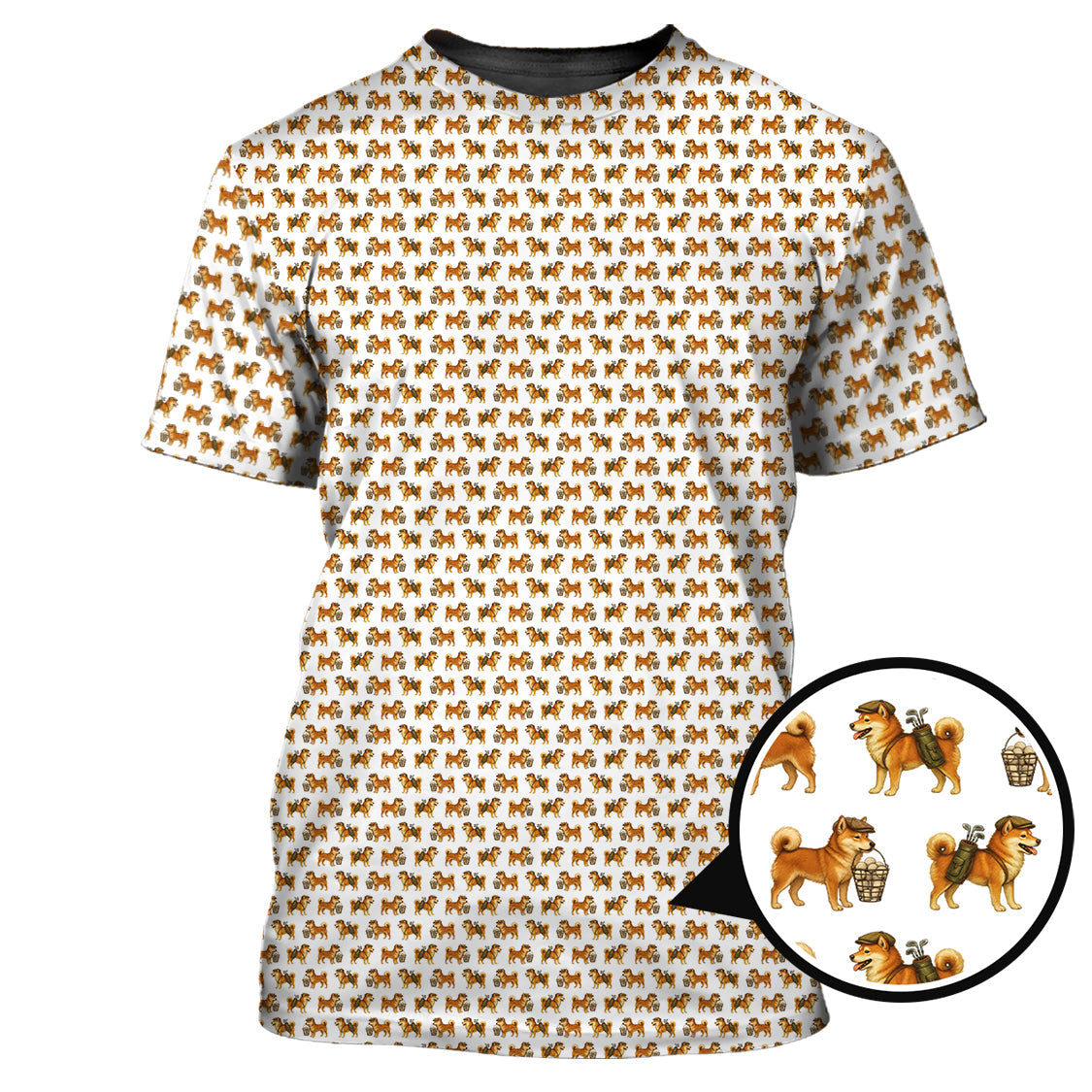 Pattern Golf Shirt, Crazy Dog Golf Shirt, Shiba Inu Golf For Men