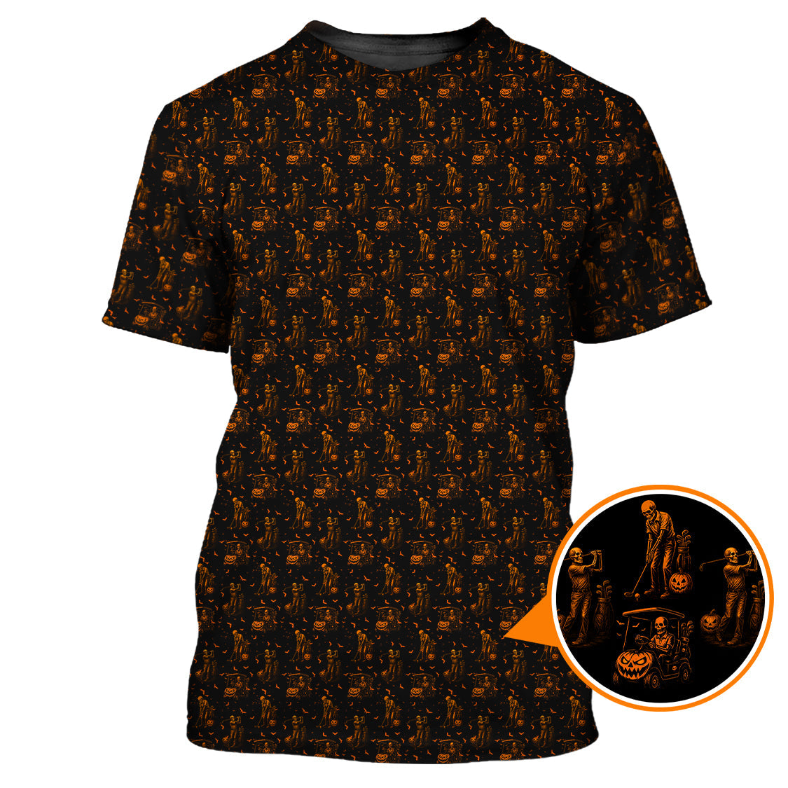 Halloween Skeleton Golf Shirt, Funny Pattern Golf Polos For Men, Spooky Golf Cart & Pumpkin Shirts