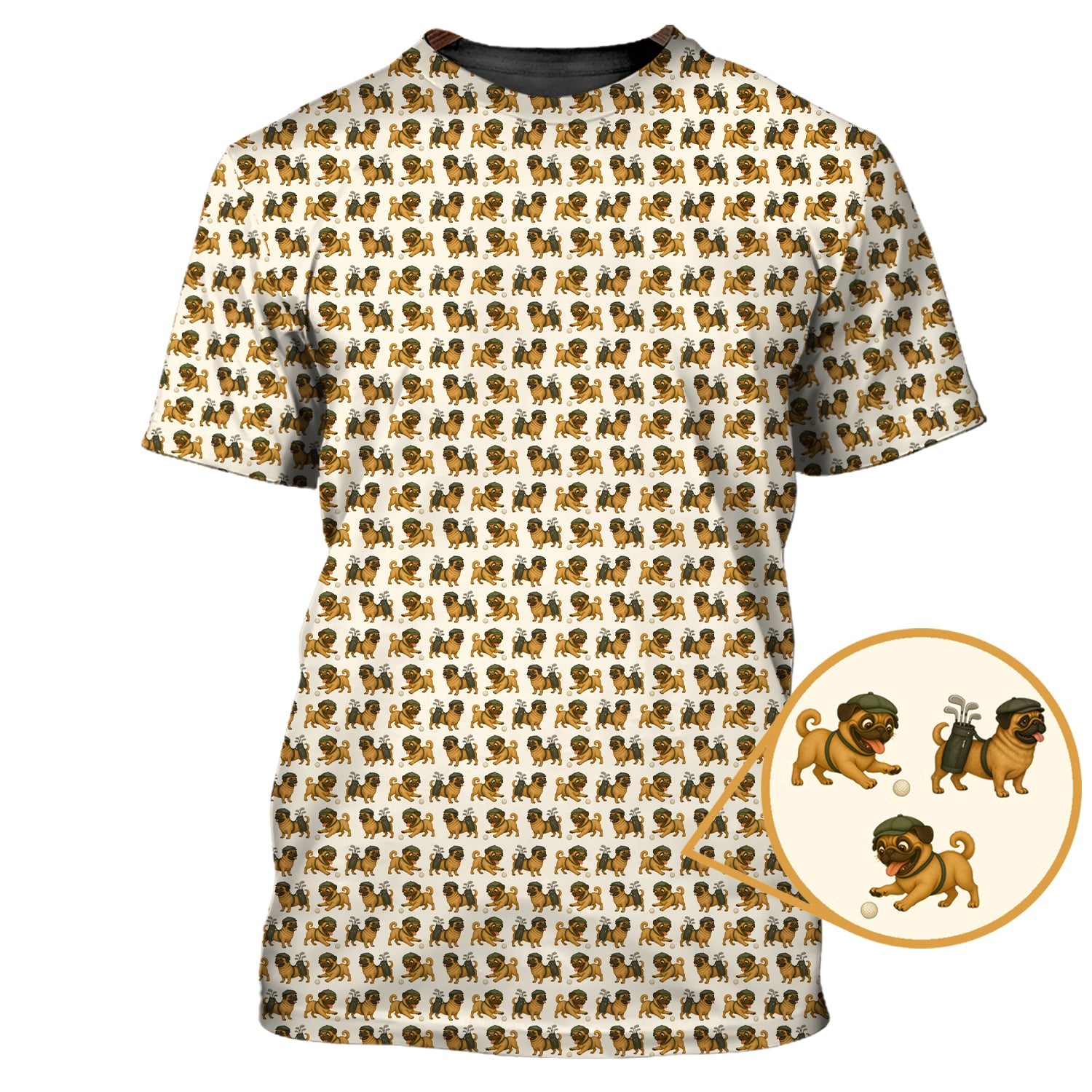 Pug Pattern Golf Shirt - Dog Golf Polos For Pet Lovers - Funny Golf Shirts For Golfers