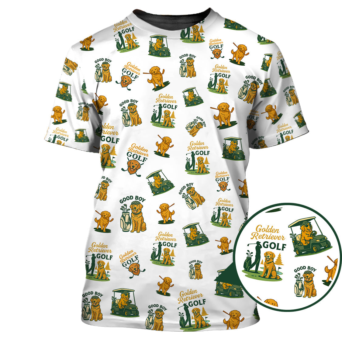 Golden Retriever Pattern Golf Shirt For Men's, Crazy Golf Polos, Funny Golf Shirts For Golfers