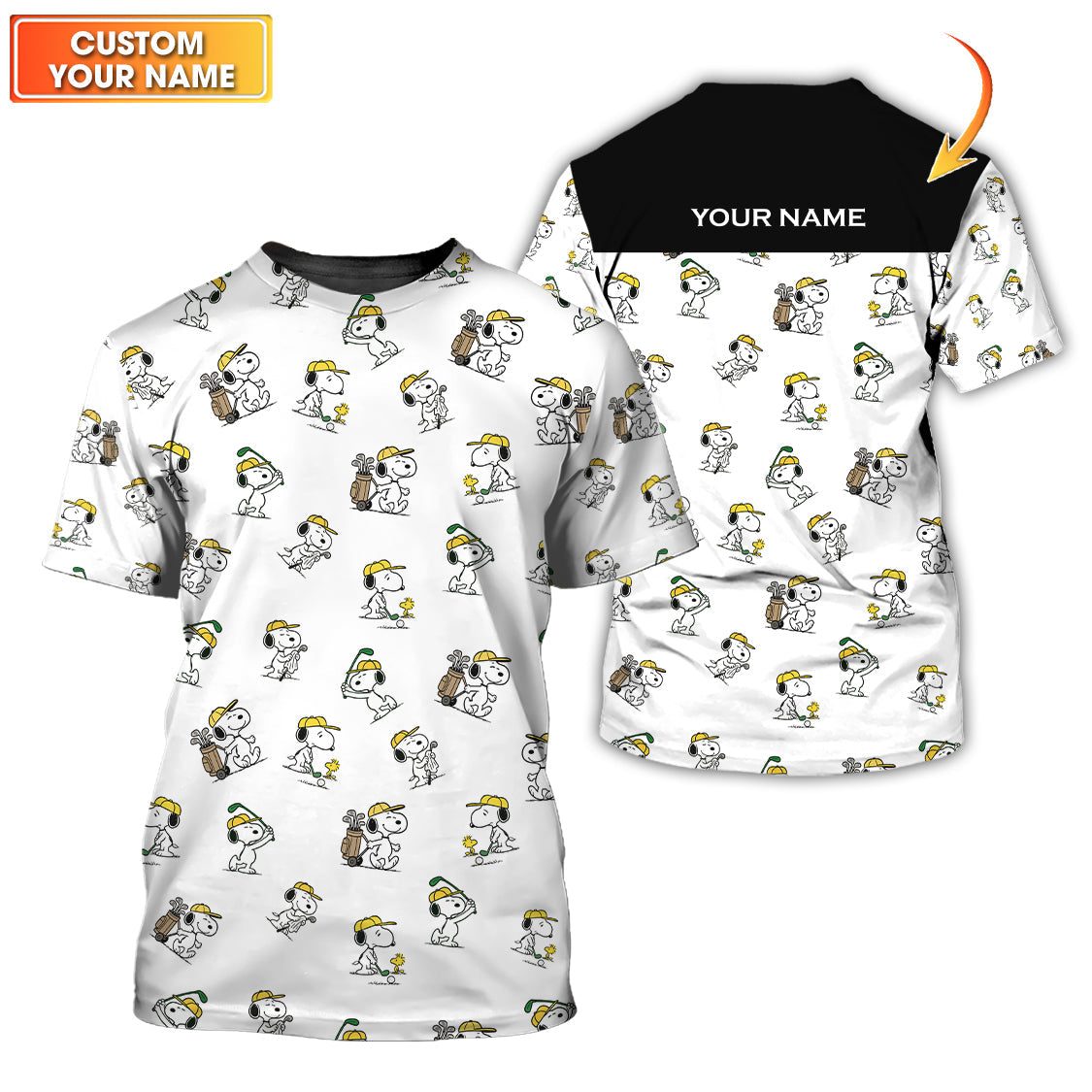Custom Name Pattern Snoopy Golf Shirt, Peanuts Golf Polos, Golf Gift For Men's, Crazy Golf Shirts