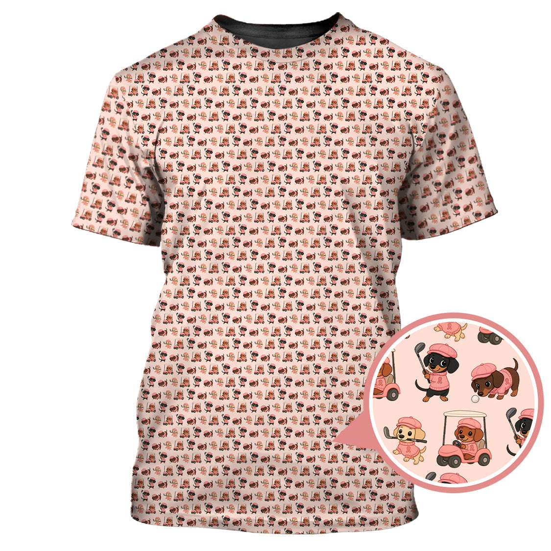 Pattern Golf Shirt For Men, Dachshund Golf Shirt For Golfer, Breast Cancer Golf Shirt For Dog Lovers