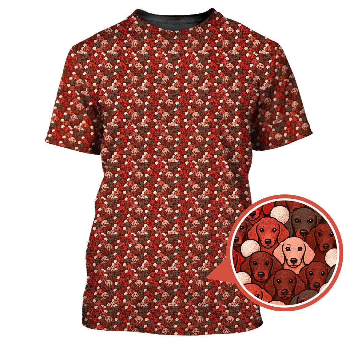 Dachshund Dog Pattern Golf Shirt With Red Color, Golf Gift For Dog Lover, Funny Dachshund Golf Shirt For Golfers