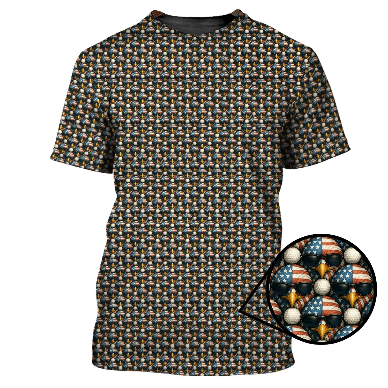 American Flag Eagle And Golf Ball Pattern Golf Polos, USA Golf Shirt, Crazy Golf Shirt For Men