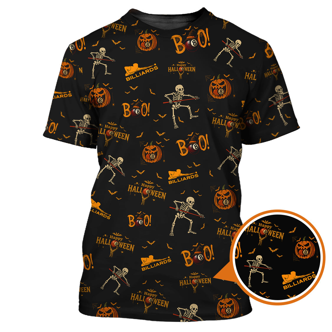 Halloween Skeleton Billiards Shirt, Funny Billiard Shirts For Pool Lovers, Pattern Golf Jersey, Gift For Billiards Players