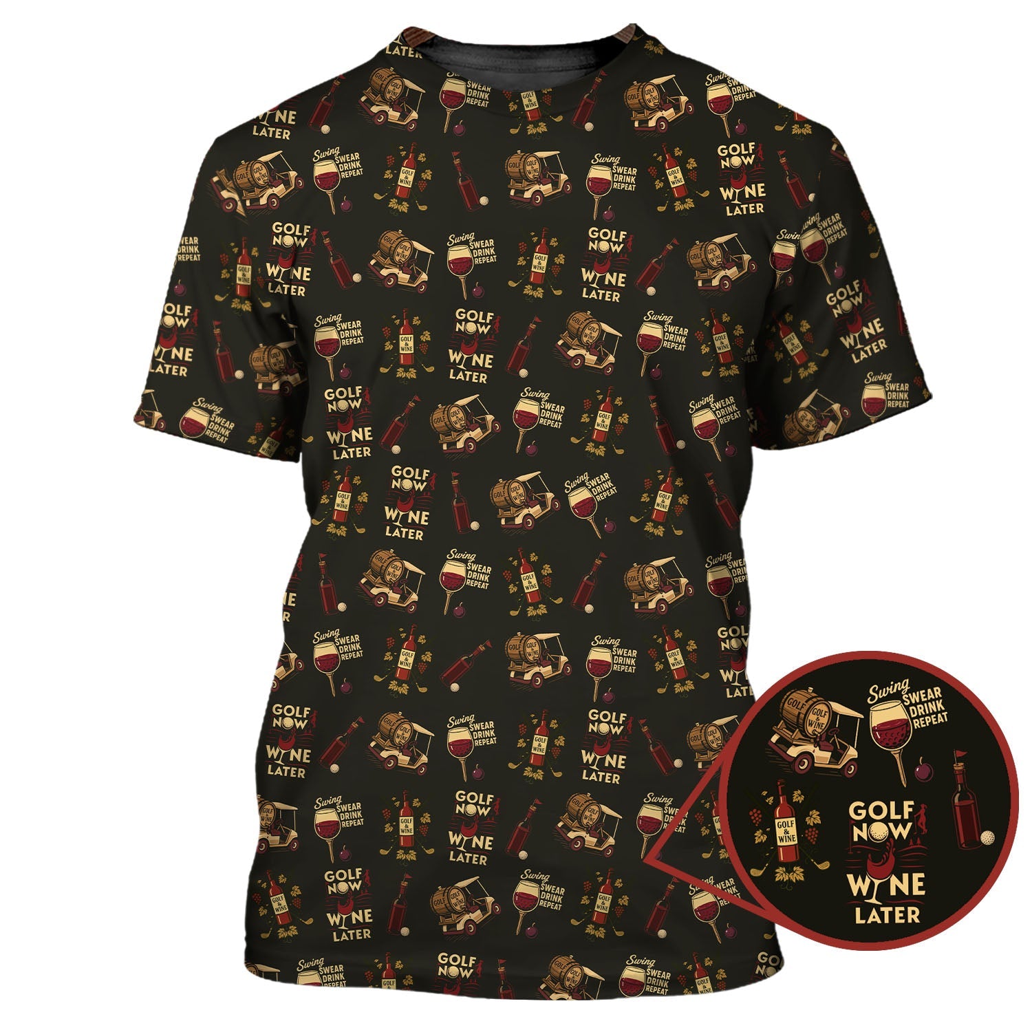 Wine Golf Shirt, Funny Ladies Golf Shirt, Wine And Golf Cart Pattern Polos