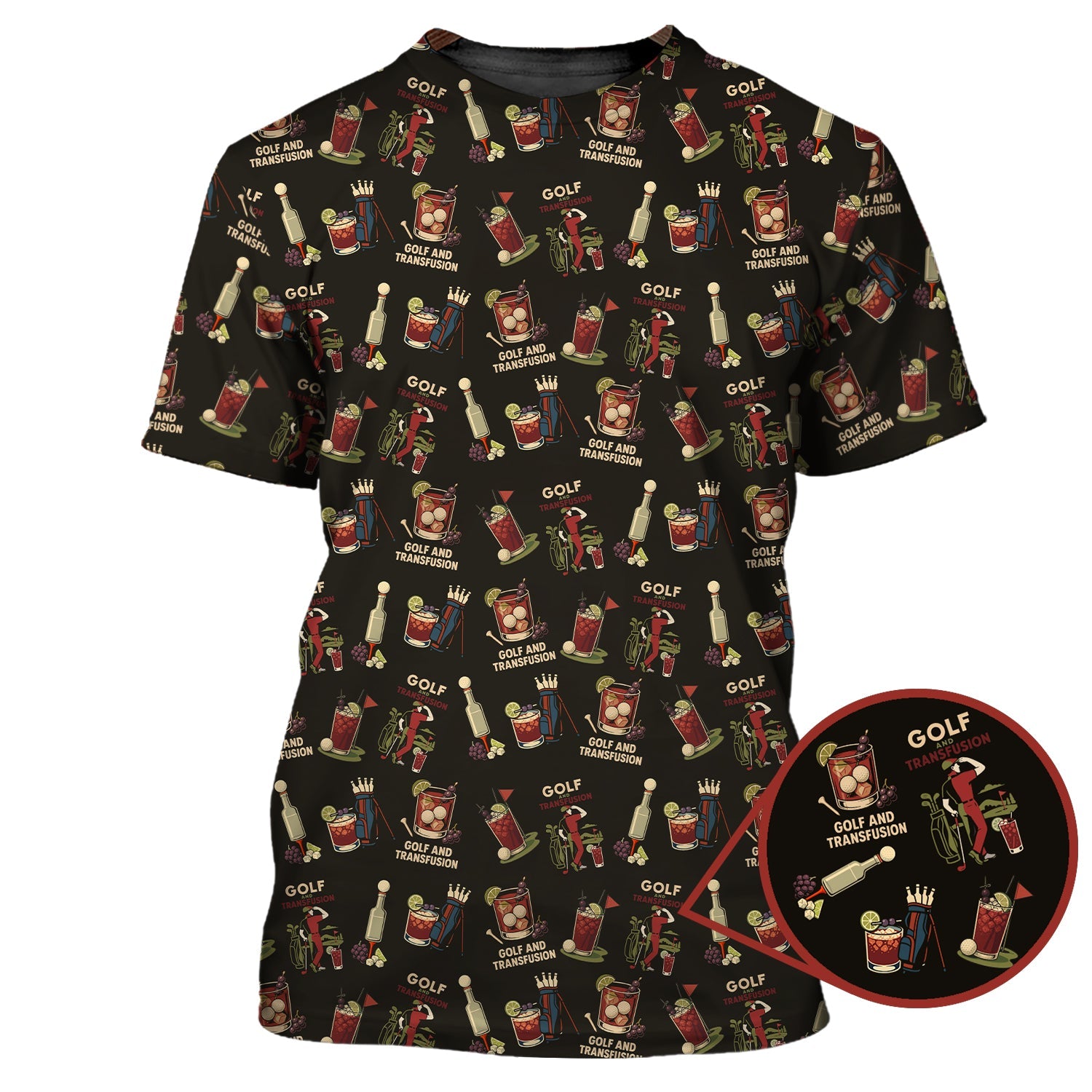 Golf And Transfusion Drink Pattern Polos, Transfusion Golf Shirt For Men, Funny Golf Shirts For Golfers