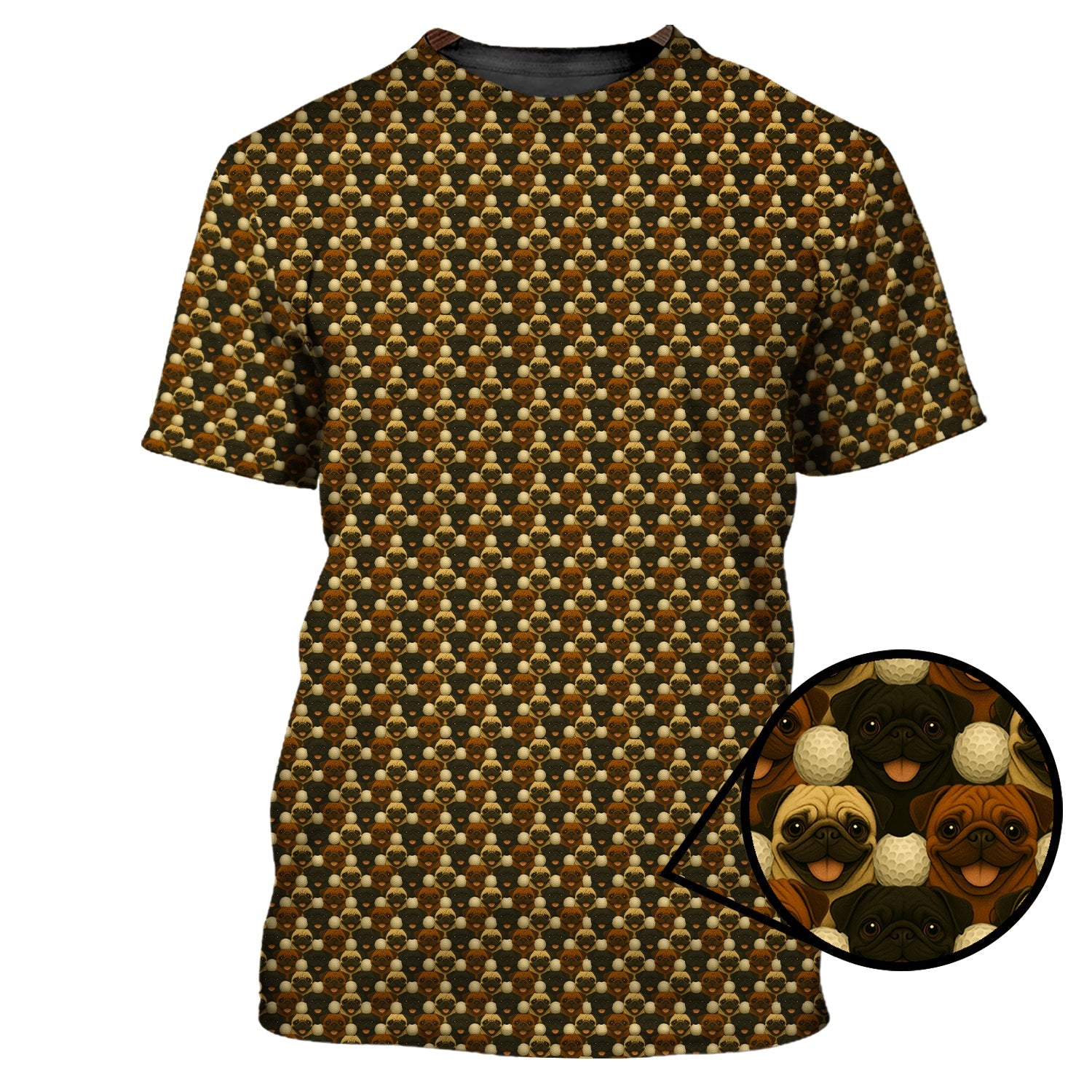 Pug Golf Polos For Golfers, Pug Golf Pattern Shirt, Funny Dog Golf Shirt For Men