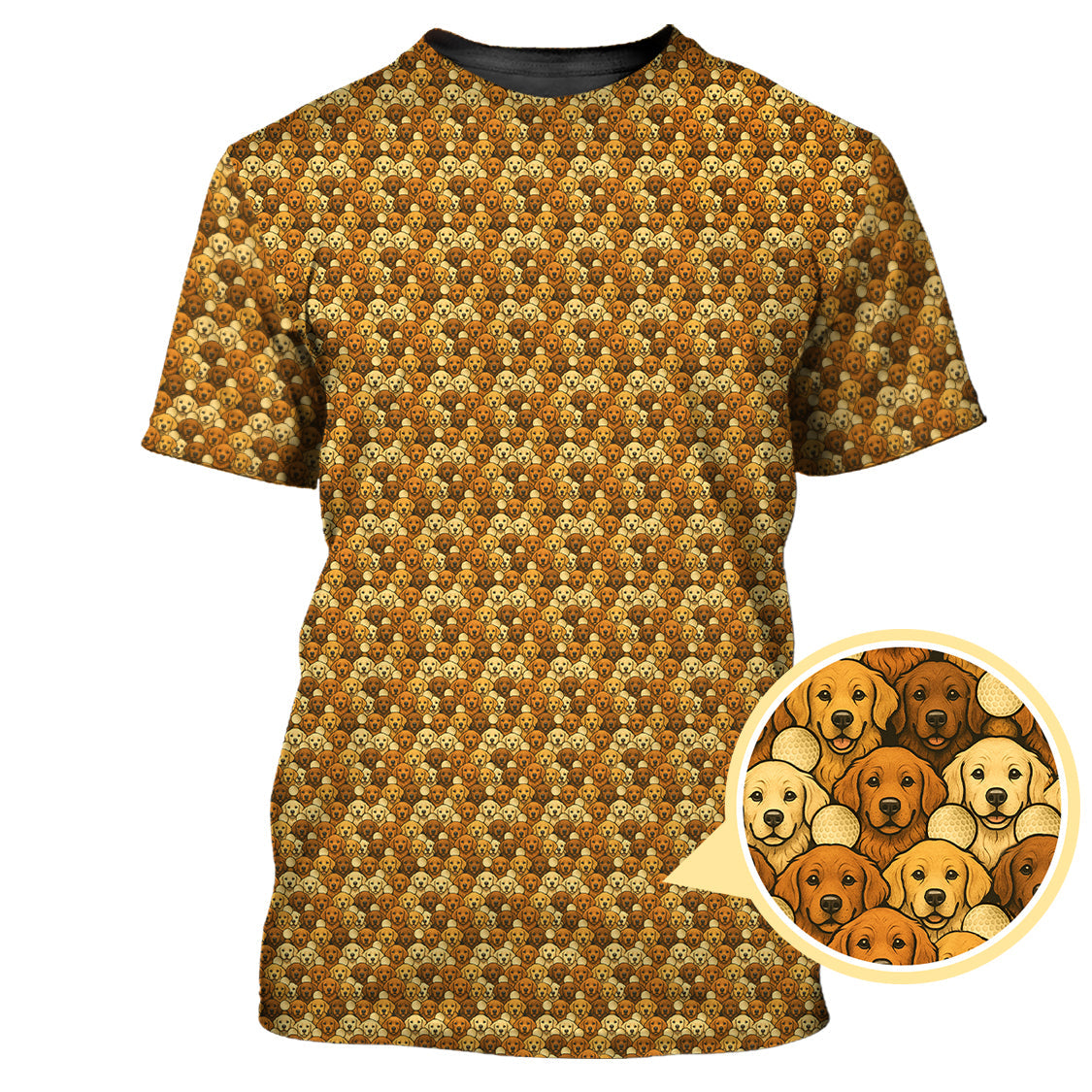 Crazy Golf Polos For Men, Golden Retriever Pattern Golf Shirt, Funny Golf Shirts