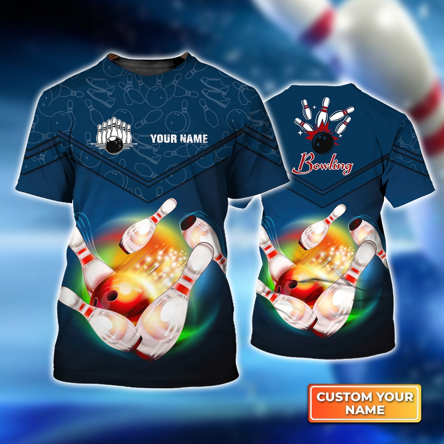 Bowling Ball Flying Rainbow Fire Personalized Name 3D Tshirt For Bowling Player