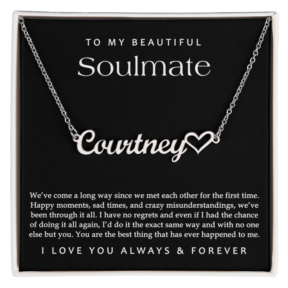 To My Beautiful Soulmate Heart Name Necklace, Valentines Gift for Wife, Personalized Gift for Her Jewelry