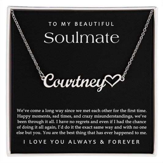 To My Beautiful Soulmate Heart Name Necklace, Valentines Gift for Wife, Personalized Gift for Her Jewelry