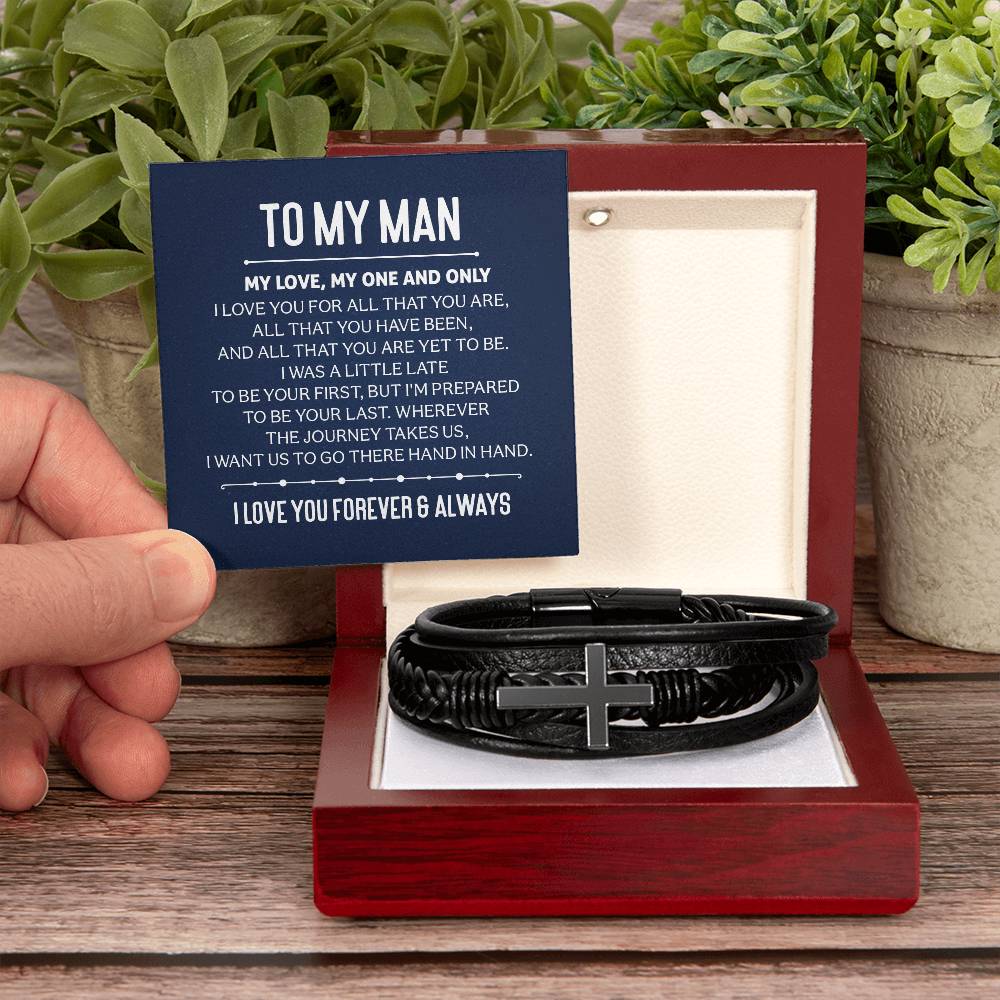 To My Man Cross Bracelet, Special Gift for Him, Boyfriend Gift, Husband Gift, Valentine's Gift for Him