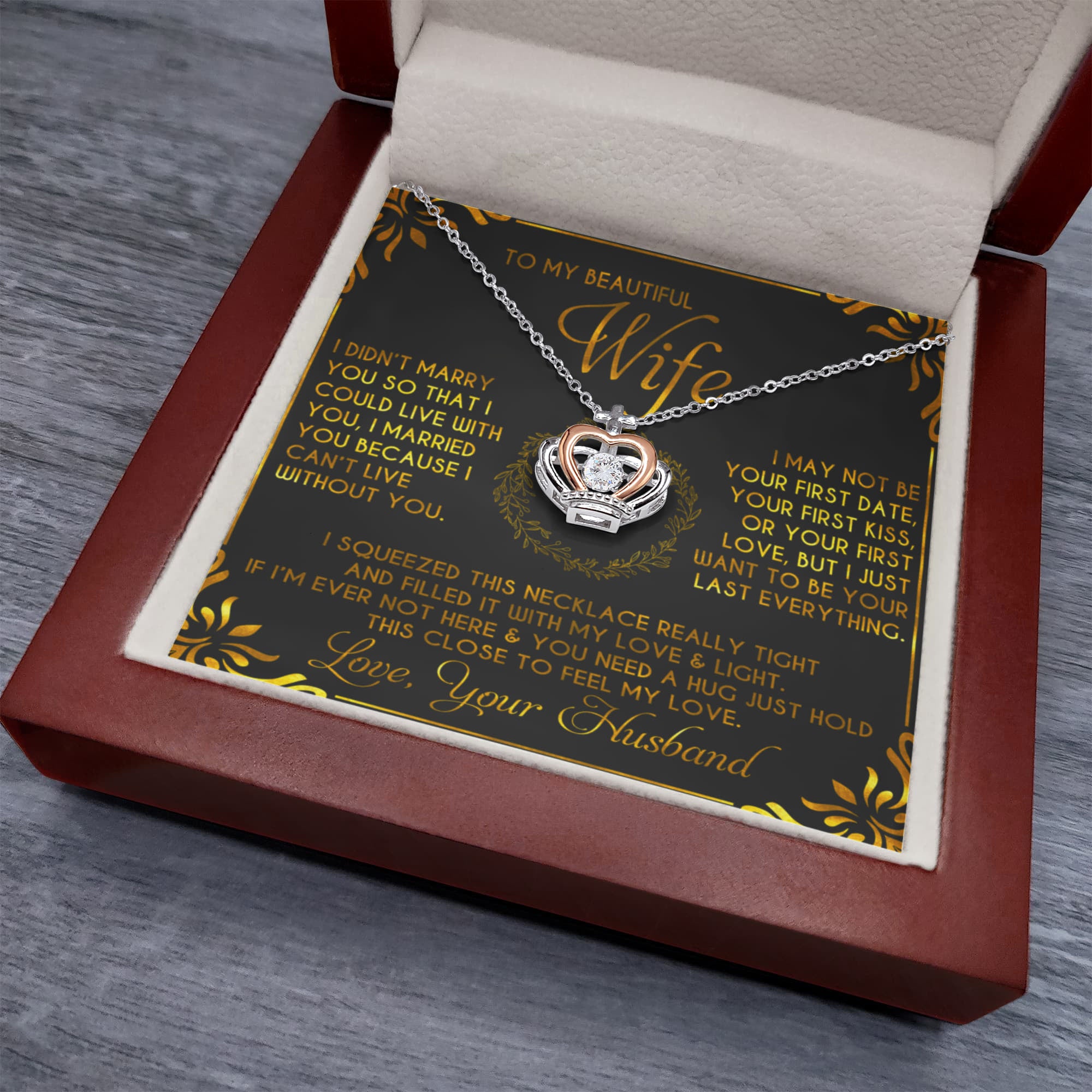 To My Beautiful Wife Crown Pendant Necklace-  Gift For Wife Gift Ideas Jewellery Wife Birthday Gift Anniversary, Wedding Gift For My Wife