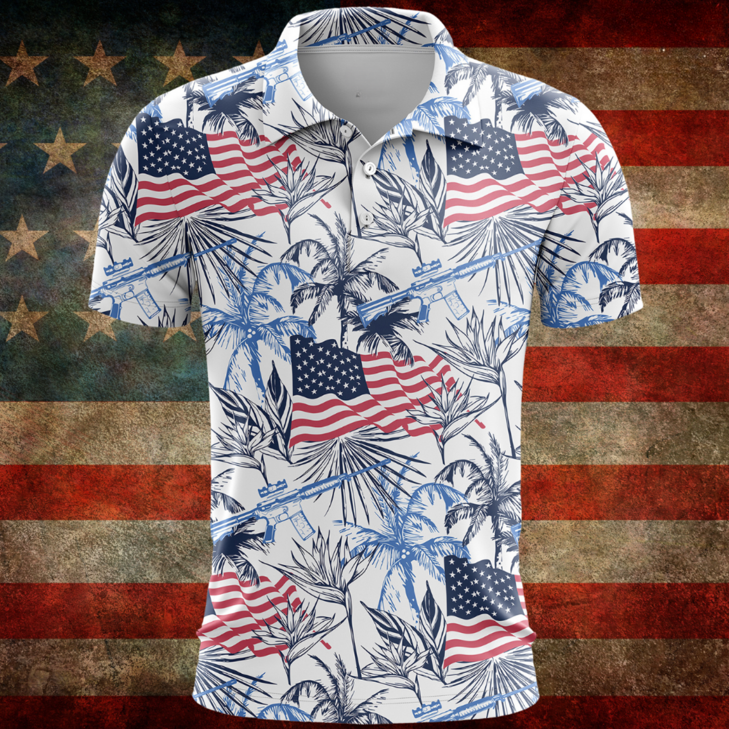 Jungle USA Flag Patriotic Golf Shirt, Polo Shirt 4th Of July Mens Golf Gift
