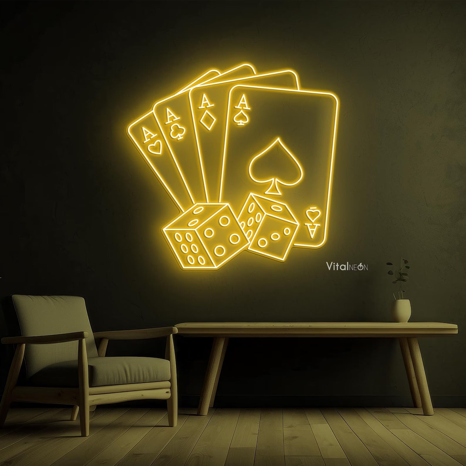 Poker Cards & Dice Neon Sign, Casino Led Light Wall Art, Poker Room Wall Decor