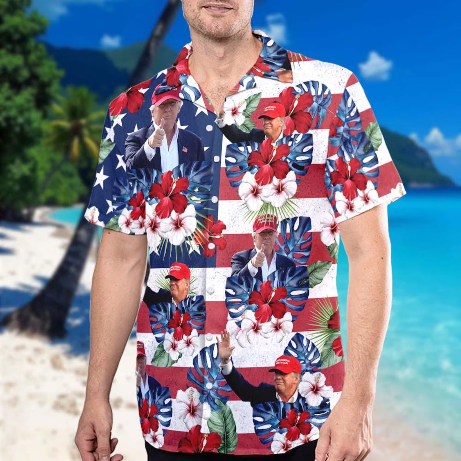 Trump Hawaiian Shirt, Men's 4th of July Shirts, Funny Trump Aloha Shirt