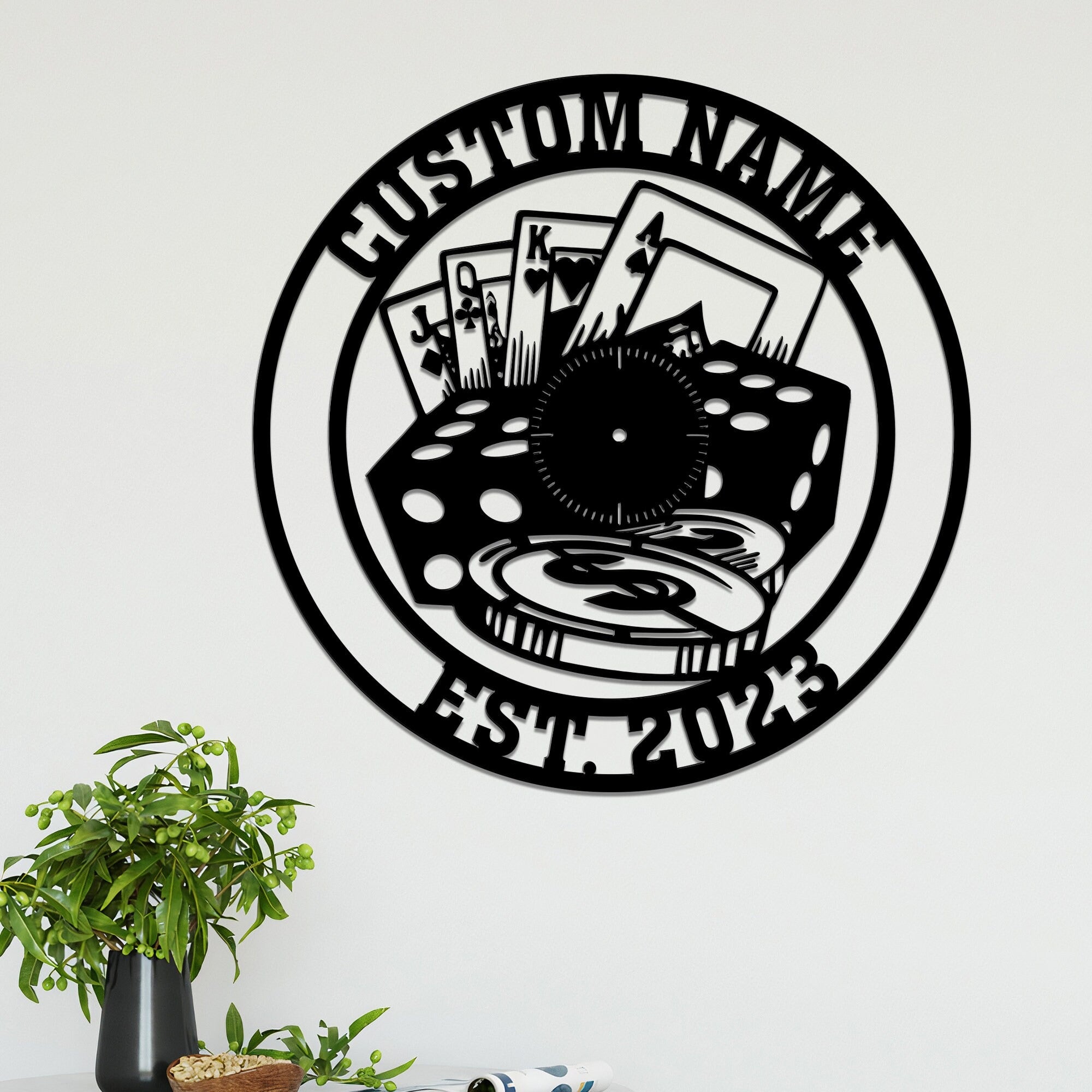 Poker Game Room Decor, Custom Poker Name and Est. Year Metal Wall Art LED, Gift For Poker Lover