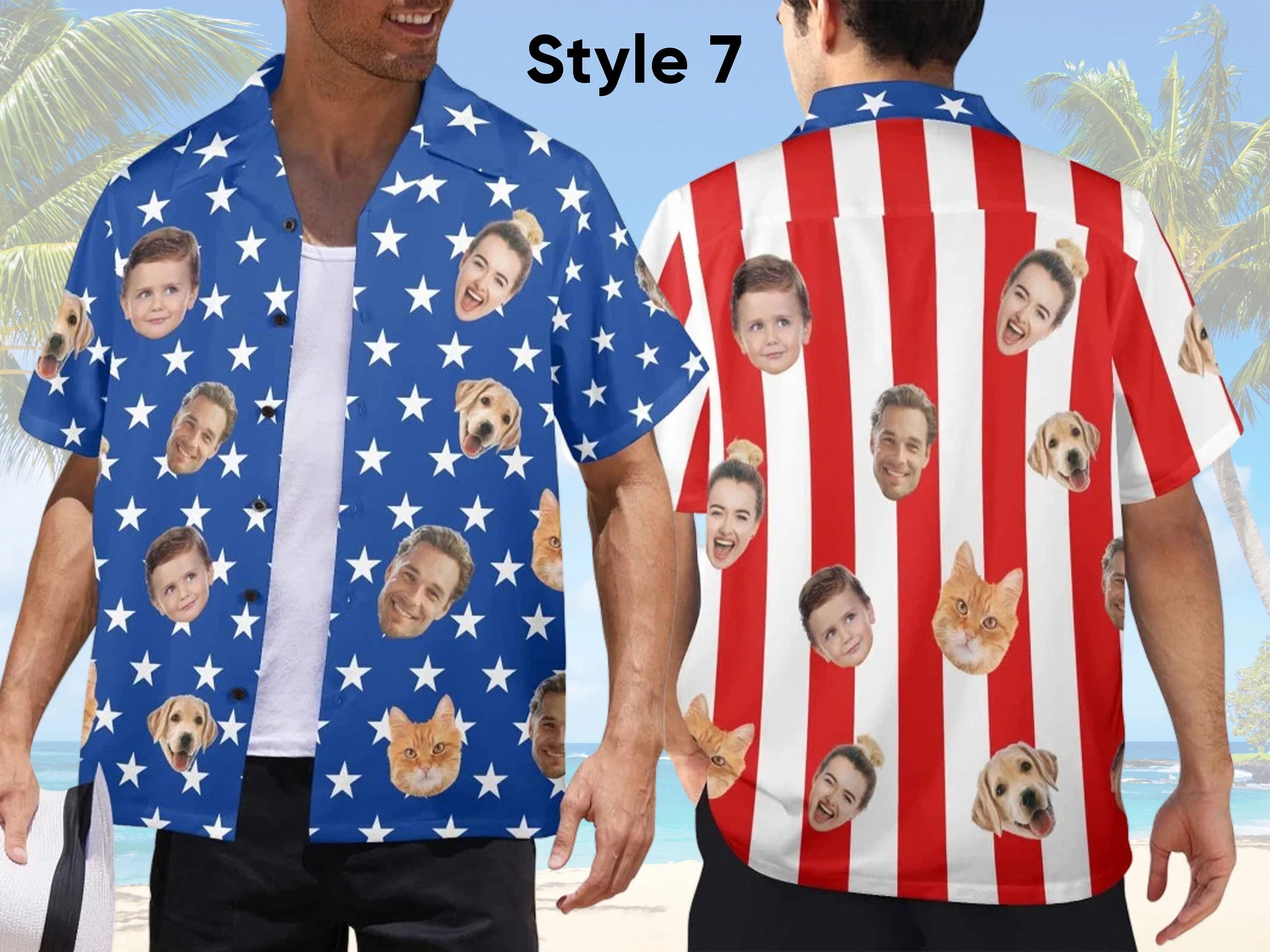 Custom Face Hawaiian Shirt, 4th of July Shirts, Funny Hawaiian Shirts