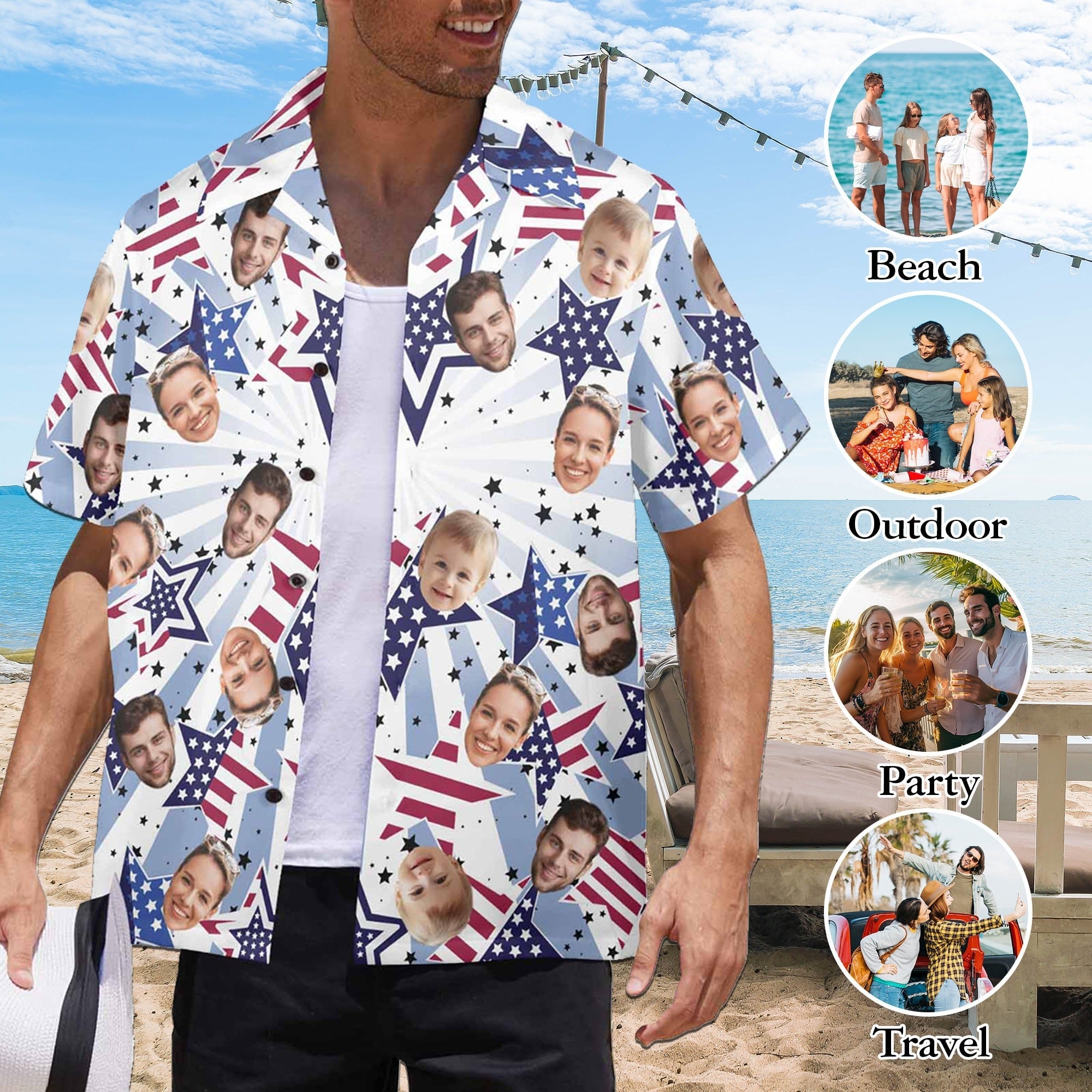 Custom Face Hawaiian Shirt, Foruth Of July Funny Hawaiian Shirt, Men's 4th of July Shirts