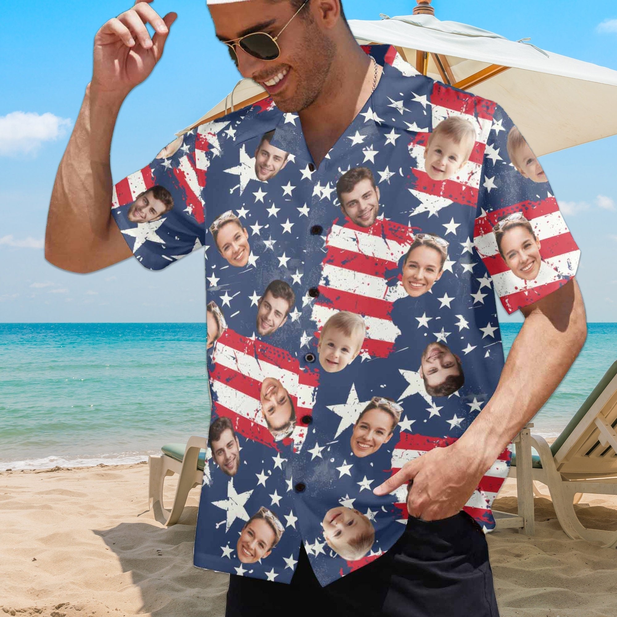 Personalized Men's 4th of July Shirts, Custom Face Hawaiian Shirt, Foruth Of July Funny Shirts