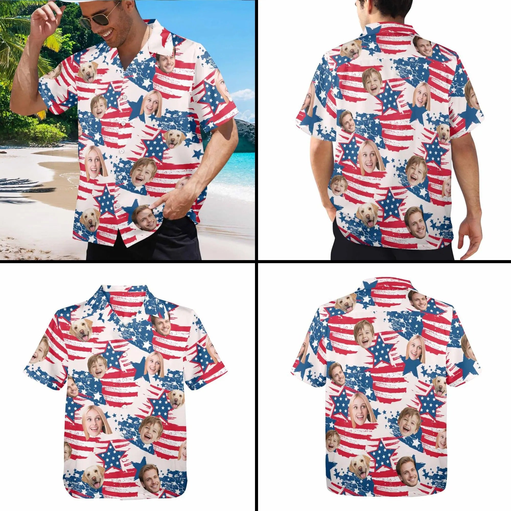Hawaiian Custom Face With American Flag, Summer Vibe Shirts, Funny Fourth Of July Shirts