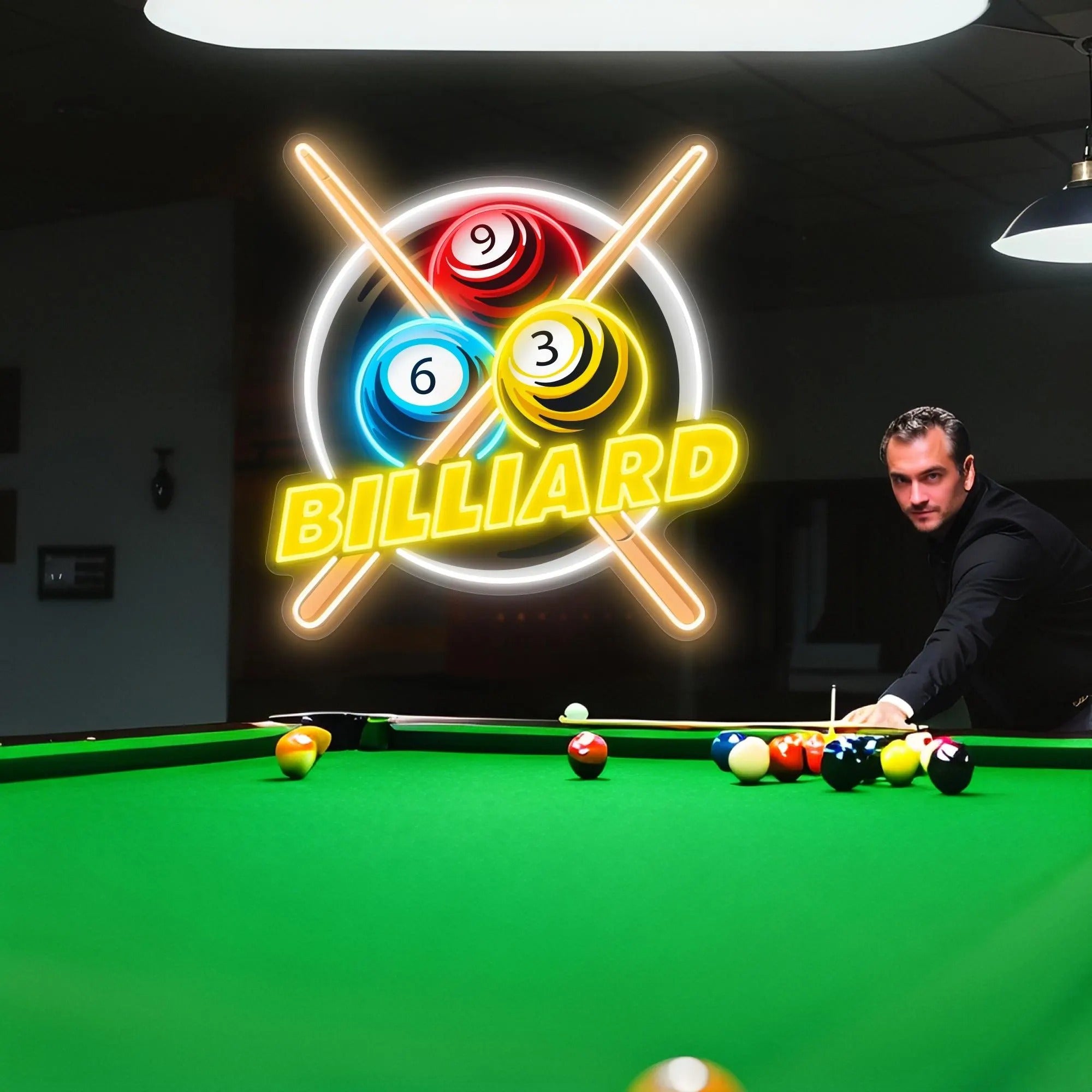 Custom Name Billiard Neon Sign, Pool Hall Neon Led Light, Billiards Bar Home Decor